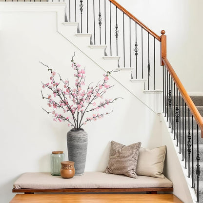 Artificial Pink Cherry Blossom Branches 3Pcs 37.8" Faux Silk Cherry Blossom, Fake Flowers with Leaves Bouquet Decorations for Home Living Room Bedroom Table Centerpiece Vase Wedding Decor