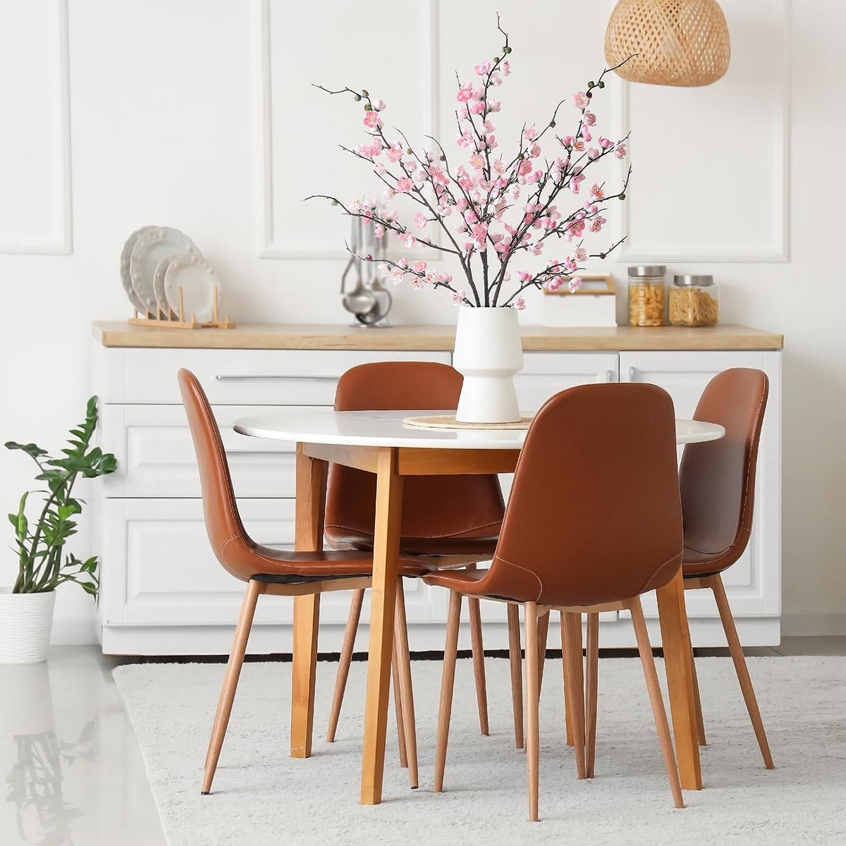 Artificial Pink Cherry Blossom Branches 3Pcs 37.8" Faux Silk Cherry Blossom, Fake Flowers with Leaves Bouquet Decorations for Home Living Room Bedroom Table Centerpiece Vase Wedding Decor