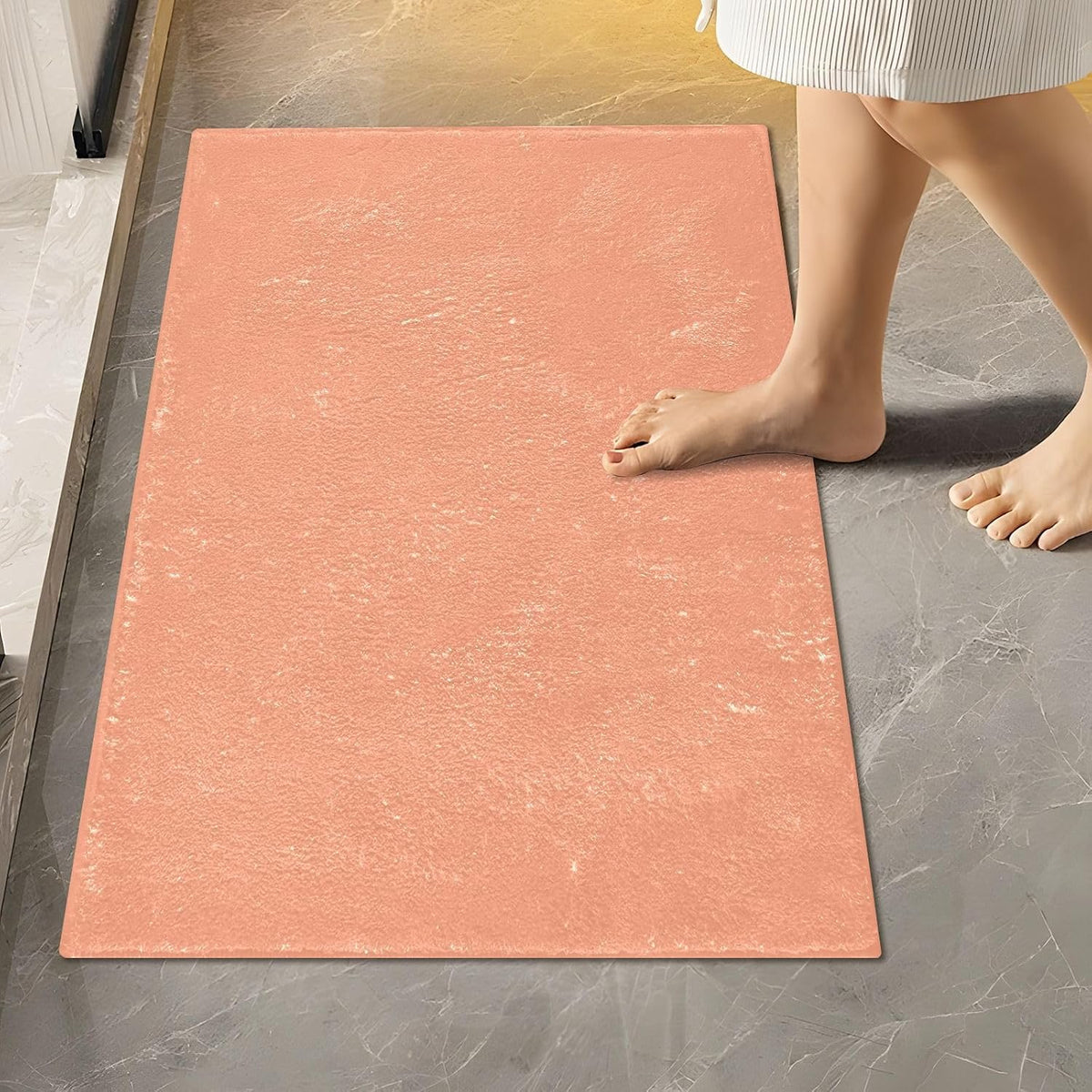 Peach Color Plush Bath Rug Set, Soft Absorbent Fluffy Bathroom Mats with Non Slip TPR Backing, U Shaped Toilet Rug and Rectangle Bath Mat