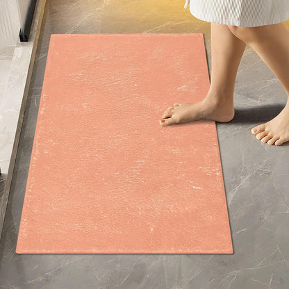 Peach Color Plush Bath Rug Set, Soft Absorbent Fluffy Bathroom Mats with Non Slip TPR Backing, U Shaped Toilet Rug and Rectangle Bath Mat