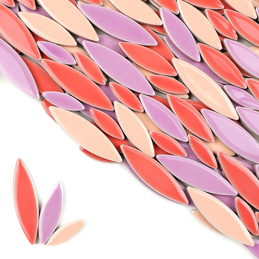 200g Ceramic Mosaic DIY Set Colorful Petal Ceramics Leafy Vein Mosaic Tiles Craft Materials Mosaic Art Materials - Purple-Pink Mix