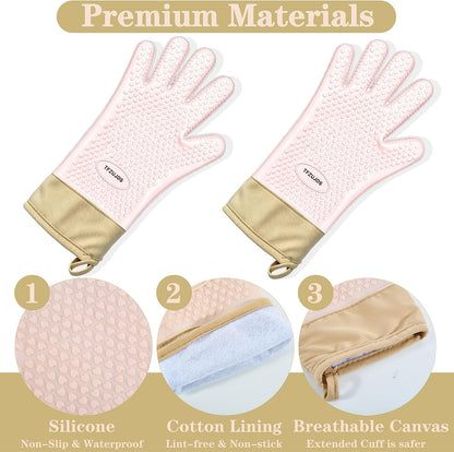 Silicone Oven Gloves with Fingers Heat Resistant 450°F in Kitchen