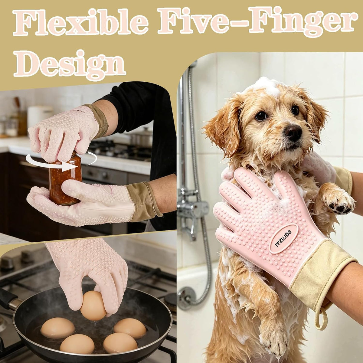 Silicone Oven Gloves with Fingers Heat Resistant 450°F in Kitchen