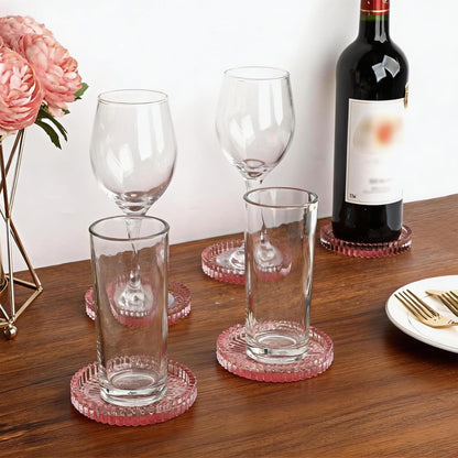 Modern Clear Glass Coaster Set of 8- Coffee Table Coasters, Clear Pink