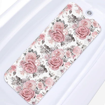 Bath Mat for Tub, Pink Flower Leaves, 40 X 16 Inch, for Bathtub