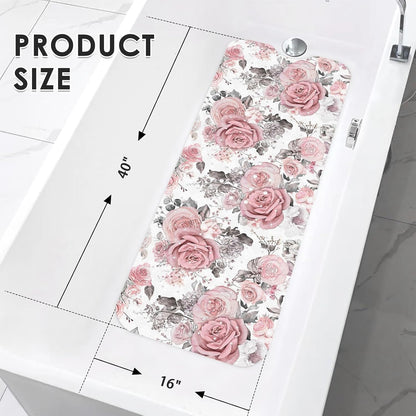 Bath Mat for Tub, Pink Flower Leaves, 40 X 16 Inch, for Bathtub