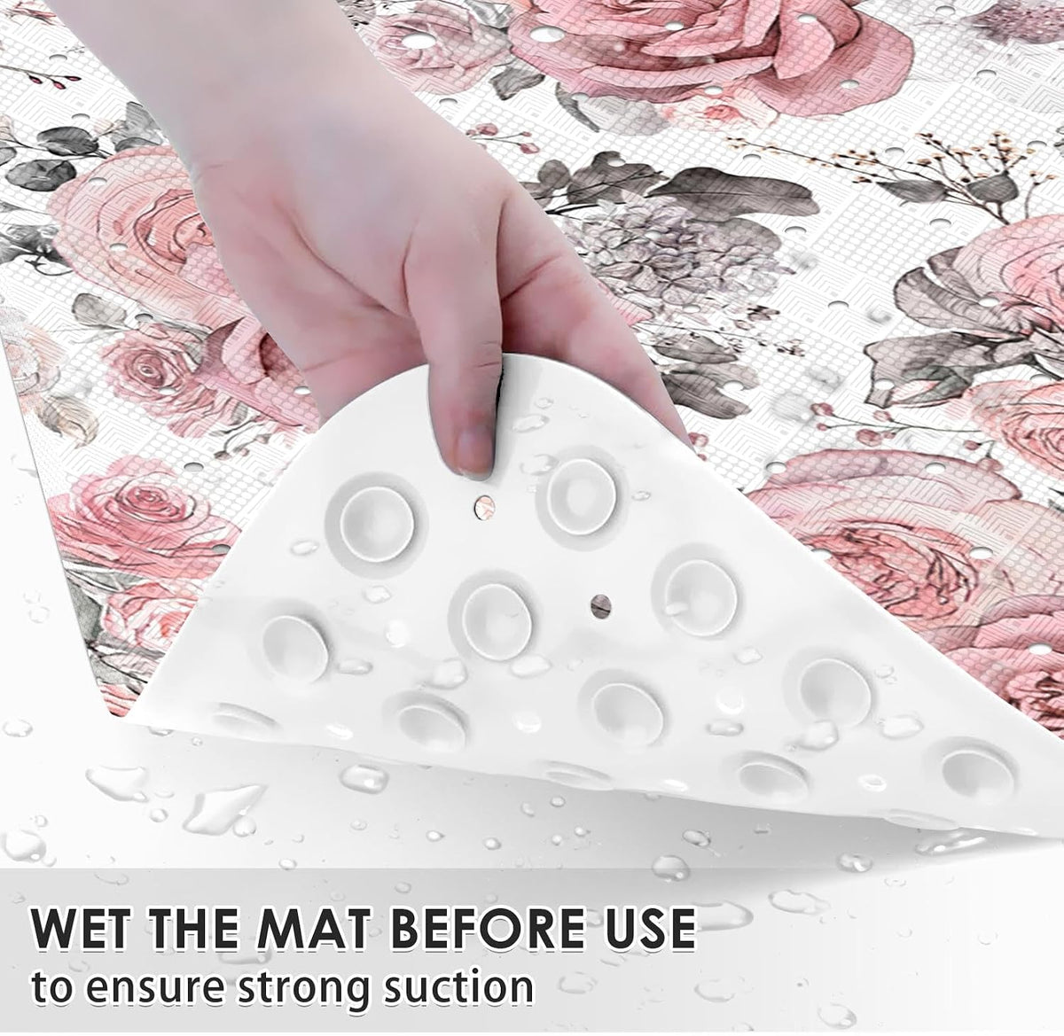 Bath Mat for Tub, Pink Flower Leaves, 40 X 16 Inch, for Bathtub