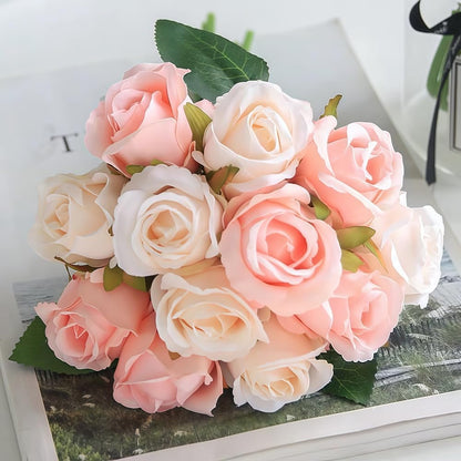 Artificial Silk Roses 12pcs Fake Flowers Champagne