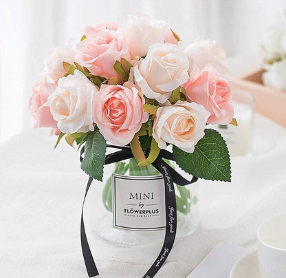 Artificial Silk Roses 12pcs Fake Flowers Champagne
