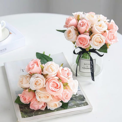 Artificial Silk Roses 12pcs Fake Flowers Champagne