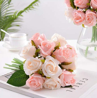 Artificial Silk Roses 12pcs Fake Flowers Champagne