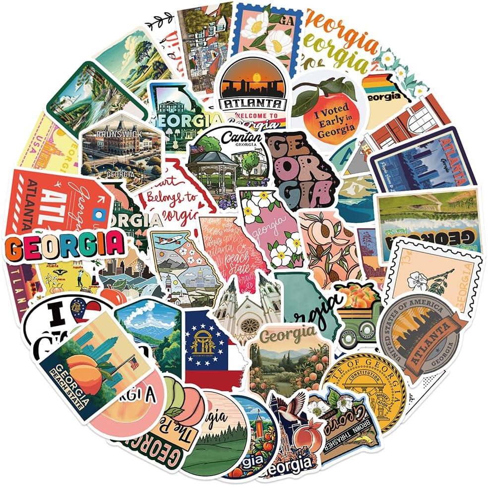 Georgia Stickers |50Pcs Peach State Waterproof Vinyl Decals