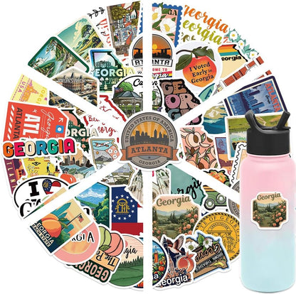 Georgia Stickers |50Pcs Peach State Waterproof Vinyl Decals