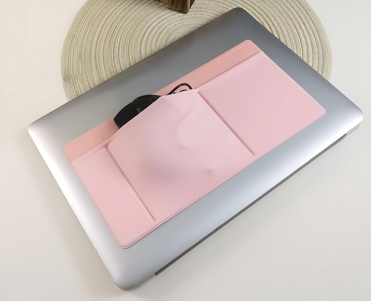 ® 3-Pocket Organizer, Mouse Holder for Laptop Stick On, Adhesive Pouch & External Hard Drive Sleeve, SSD Storage Case for MacBook, Reusable (Pink)