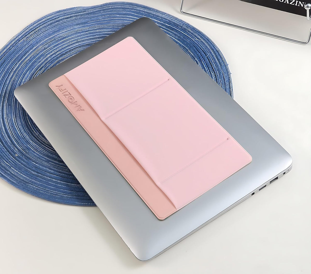 ® 3-Pocket Organizer, Mouse Holder for Laptop Stick On, Adhesive Pouch & External Hard Drive Sleeve, SSD Storage Case for MacBook, Reusable (Pink)