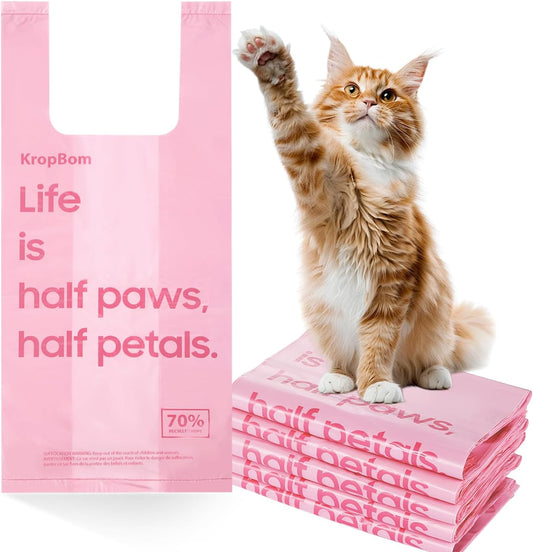125 Count Cat Poop Bags Cherry Blossom Scented with Handles, Disposable Litter Bags for Pet Poop, Extra-Thick Dog Kitty Waste Bags Easy Tie Leak-Proof Strengthen, Pink