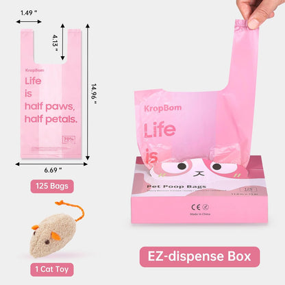 125 Count Cat Poop Bags Cherry Blossom Scented with Handles, Disposable Litter Bags for Pet Poop, Extra-Thick Dog Kitty Waste Bags Easy Tie Leak-Proof Strengthen, Pink