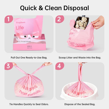 125 Count Cat Poop Bags Cherry Blossom Scented with Handles, Disposable Litter Bags for Pet Poop, Extra-Thick Dog Kitty Waste Bags Easy Tie Leak-Proof Strengthen, Pink