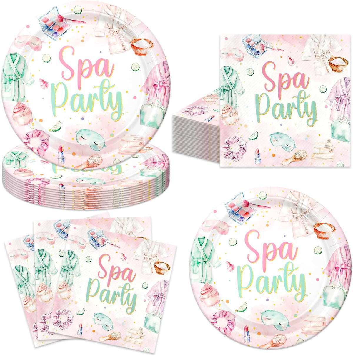 40pcs Spa Party Decorations Spa Plates and Napkins Pink Sleepover Slumber Spa Party Supplies for Little Girl Spa Sleep Over Pajama Party Supplies,Suitable for 20 Guests