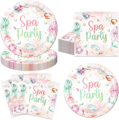 40pcs Spa Party Decorations Spa Plates and Napkins Pink Sleepover Slumber Spa Party Supplies for Little Girl Spa Sleep Over Pajama Party Supplies,Suitable for 20 Guests