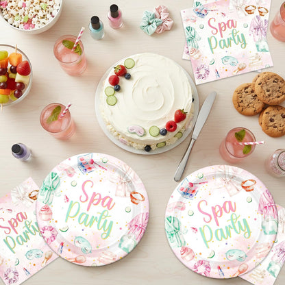 40pcs Spa Party Decorations Spa Plates and Napkins Pink Sleepover Slumber Spa Party Supplies for Little Girl Spa Sleep Over Pajama Party Supplies,Suitable for 20 Guests