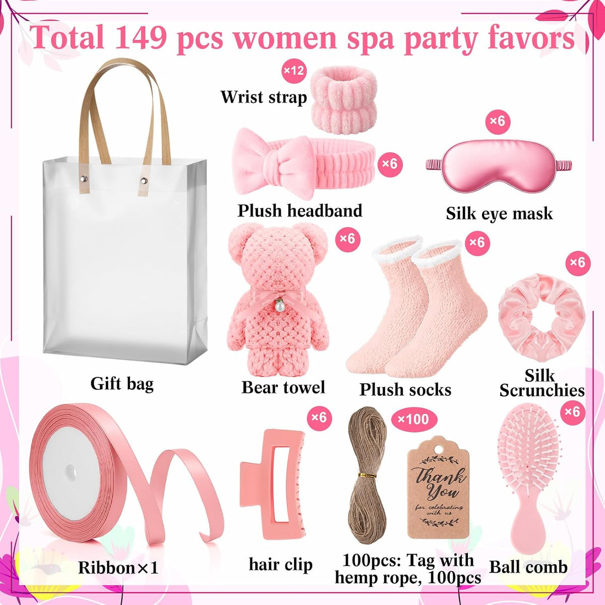 6 Set Spa Gifts for Women Bulk Sleepover Party Favors, Pink
