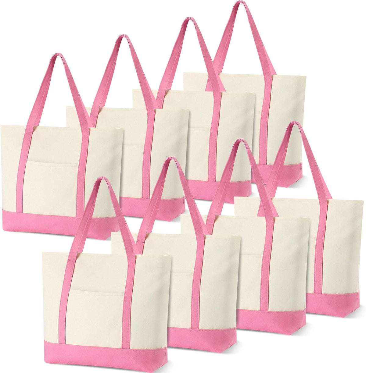 8 Pcs Pink Large Canvas Tote Bags Bulk, 21" X 15" X 6"