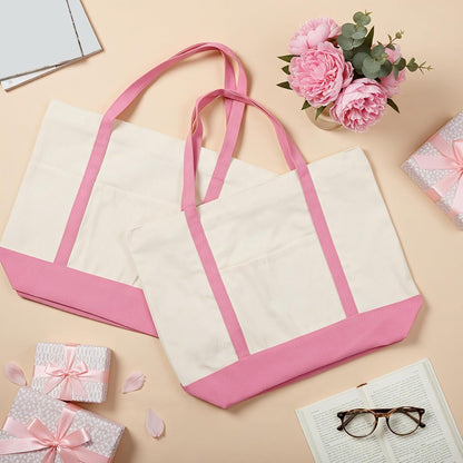 8 Pcs Pink Large Canvas Tote Bags Bulk, 21" X 15" X 6"