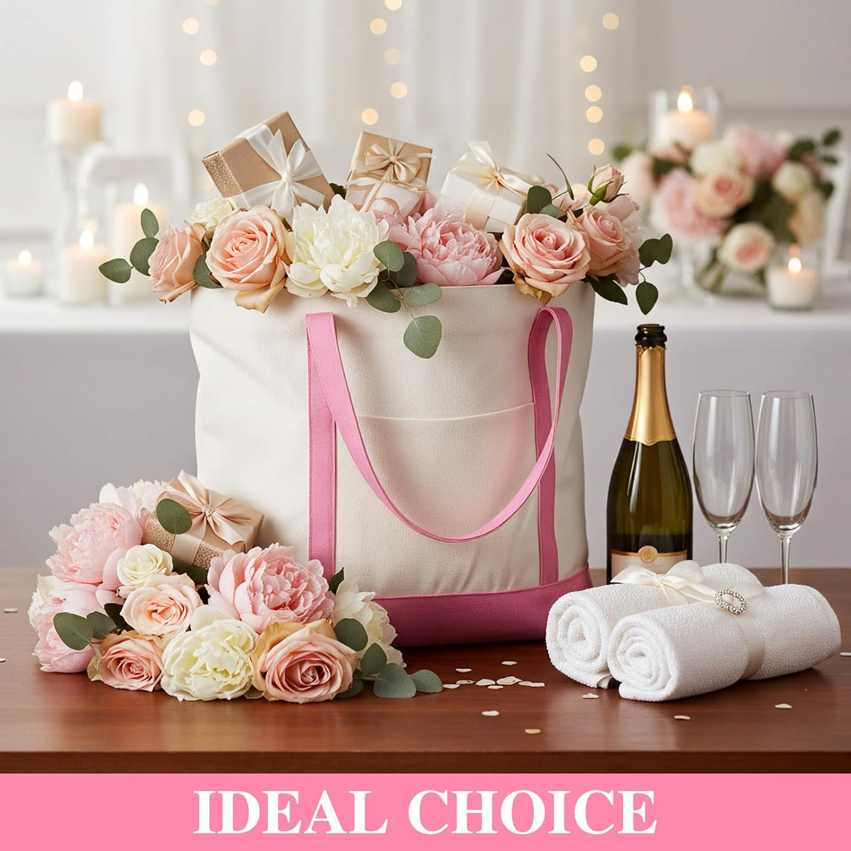 8 Pcs Pink Large Canvas Tote Bags Bulk, 21" X 15" X 6"