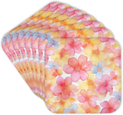 Pretty Pink, Light Blue, & Yellow Summer Set of 8 Coasters - Soft