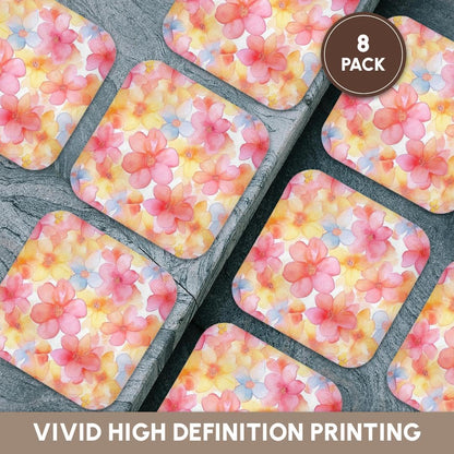 Pretty Pink, Light Blue, & Yellow Summer Set of 8 Coasters - Soft
