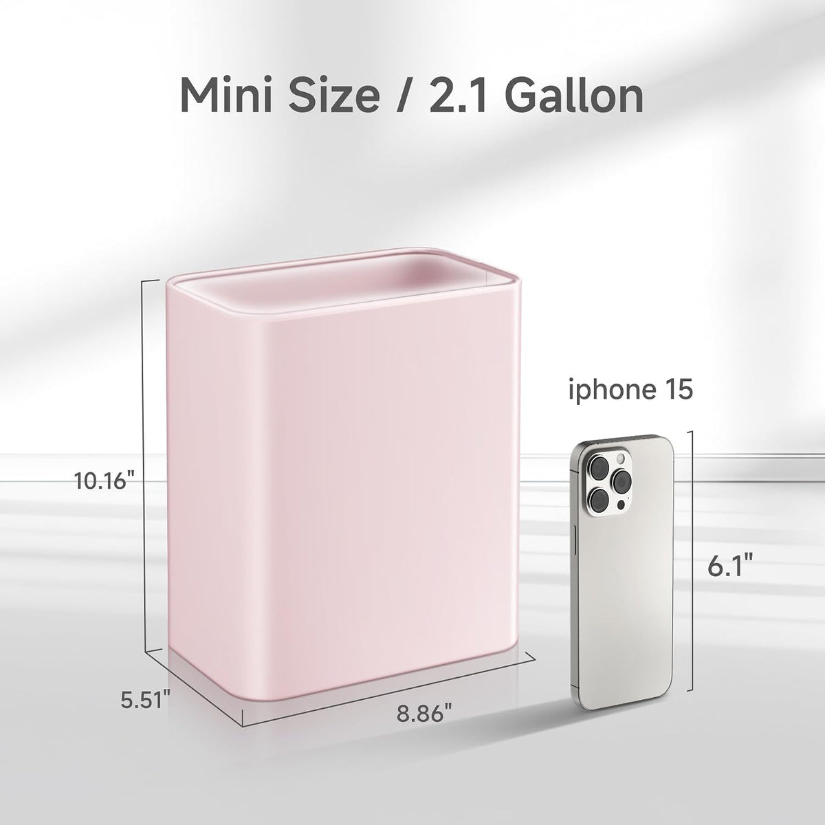 Small Bathroom Trash Can, 2.1 Gallons, Under Sink Wastebasket, Pink