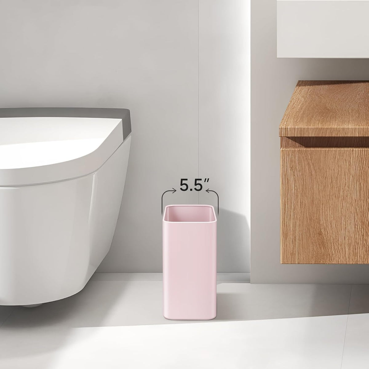 Small Bathroom Trash Can, 2.1 Gallons, Under Sink Wastebasket, Pink