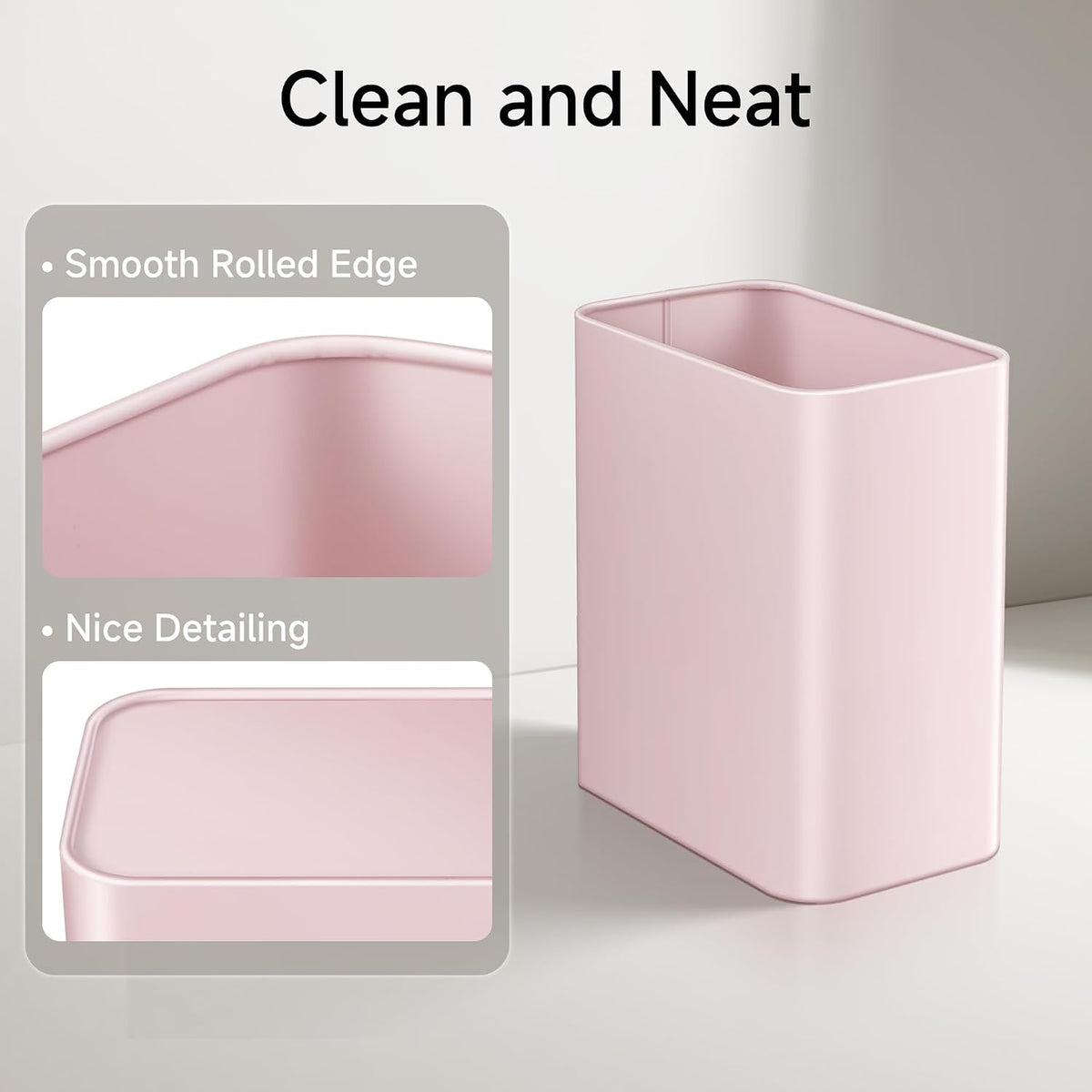 Small Bathroom Trash Can, 2.1 Gallons, Under Sink Wastebasket, Pink