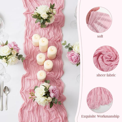 1 Pcs 20ft Cheesecloth Table Runners Boho Gauze, Dusty Pink