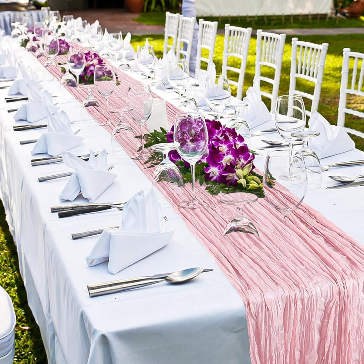 1 Pcs 20ft Cheesecloth Table Runners Boho Gauze, Dusty Pink