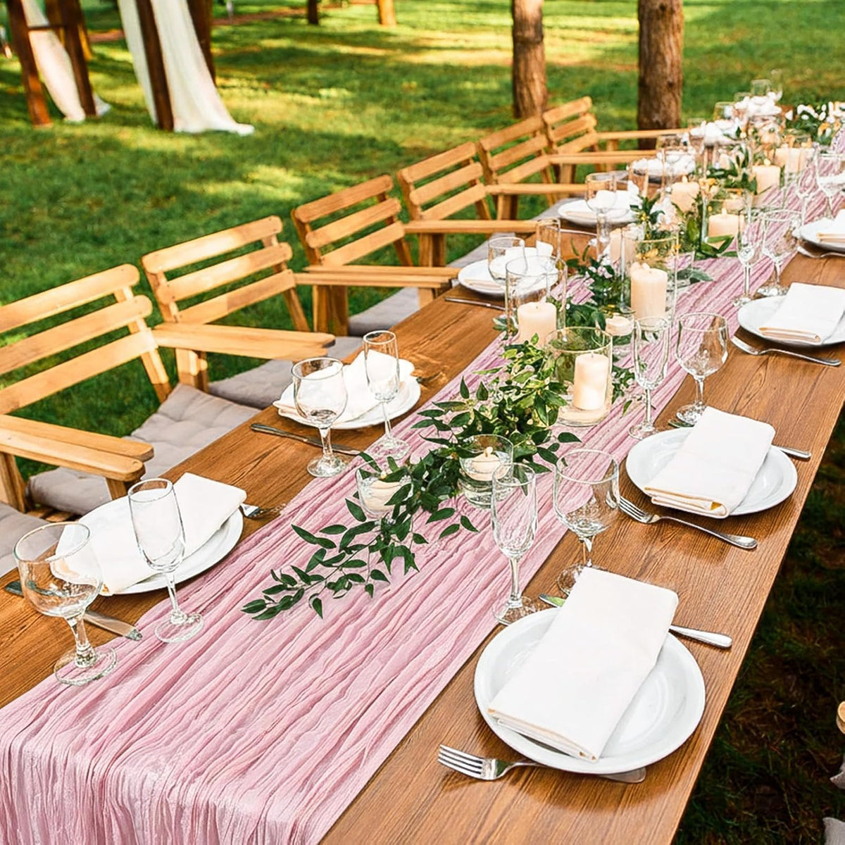 1 Pcs 20ft Cheesecloth Table Runners Boho Gauze, Dusty Pink