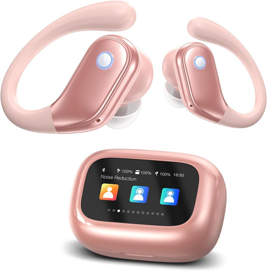 jaddsa , 2026 ENC Noise Cancelling Ear Buds with Smart Touchscreen, Bluetooth 5.4 Headphones, Bass Stereo Sound Over-Ear Earbuds, 5 EQ Modes for Sports/Travel/Gym- Rose Gold