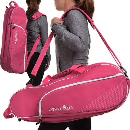 6 Racquet Tennis Bag | Padded to Protect Rackets & Lightweight | Professional or Beginner Tennis Players | Unisex Design for Men, Women, Youth and Adults (Pink)