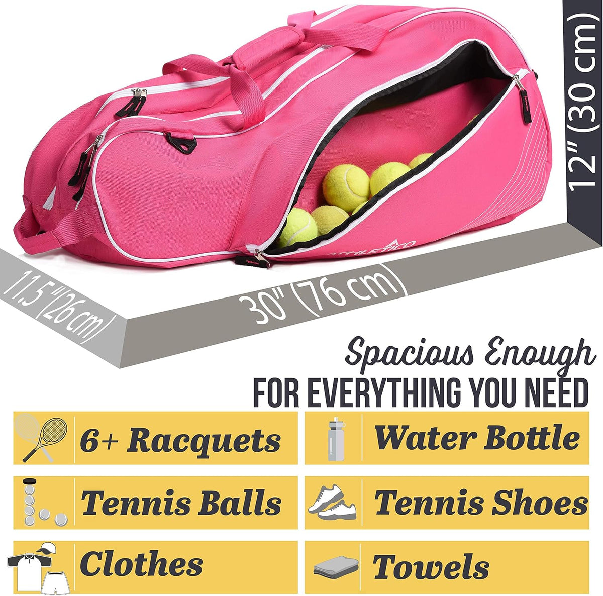 6 Racquet Tennis Bag | Padded to Protect Rackets & Lightweight | Professional or Beginner Tennis Players | Unisex Design for Men, Women, Youth and Adults (Pink)