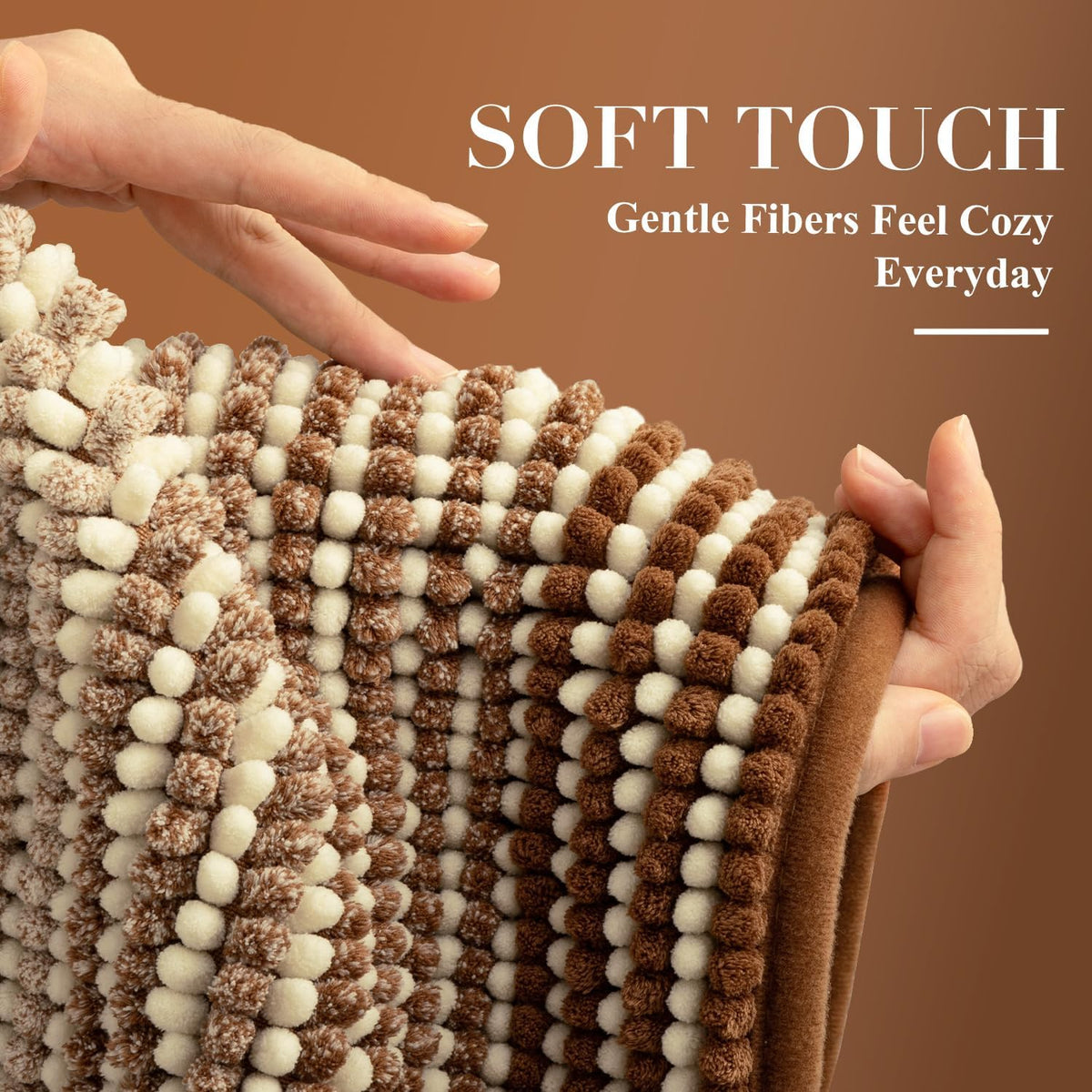 Bathroom Rugs, 17x24 Chenille Bath Mats, Coconut Brown