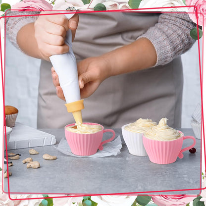 24 Pcs Silicone Teacup Cupcake Molds Muffin Cups for Baking, Teacup Cupcake Liners, Reusable Baking Muffin Liners for Bridal Baby Shower Birthday Tea Party, 12 Cups 12 Saucers, White and Pink