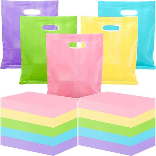 Harloon 500 Pcs Merchandise Shopping Bags Bulk for Small Business 1.5 Mil 9 x 12 Inch Thick Plastic Gift Bags Retail Boutique Bag for Teacher Graduation(Pastel Pink, Blue, Purple, Green, Yellow)