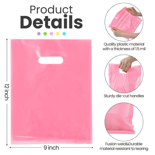 Harloon 500 Pcs Merchandise Shopping Bags Bulk for Small Business 1.5 Mil 9 x 12 Inch Thick Plastic Gift Bags Retail Boutique Bag for Teacher Graduation(Pastel Pink, Blue, Purple, Green, Yellow)