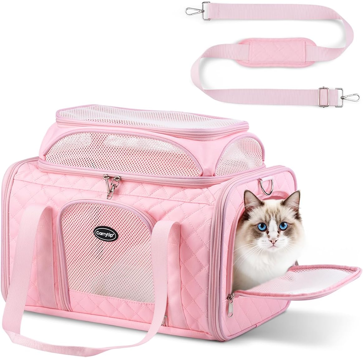 Airline Approved Cat Carrier with Expandable Top, 17x11x9.5 in, Pink