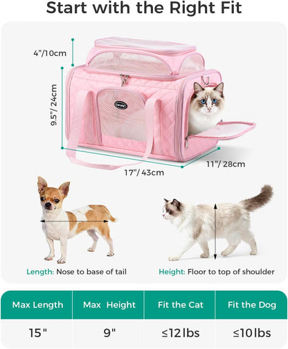 Airline Approved Cat Carrier with Expandable Top, 17x11x9.5 in, Pink