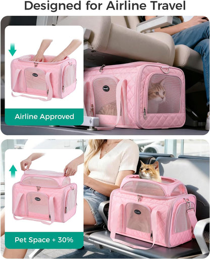 Airline Approved Cat Carrier with Expandable Top, 17x11x9.5 in, Pink