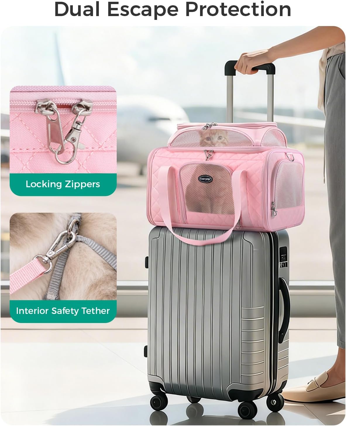 Airline Approved Cat Carrier with Expandable Top, 17x11x9.5 in, Pink
