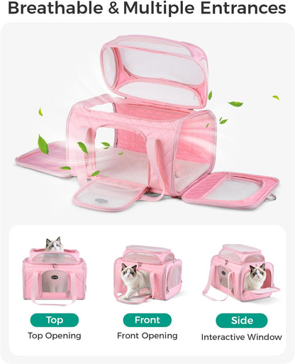 Airline Approved Cat Carrier with Expandable Top, 17x11x9.5 in, Pink