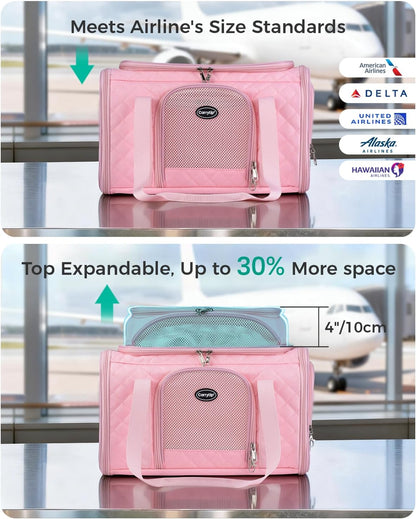 Airline Approved Cat Carrier with Expandable Top, 17x11x9.5 in, Pink